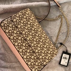NWT DKNY Monogram Crossbody/Shoulder Bag with Pink Accent